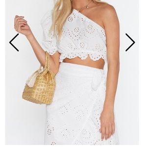 Wrap skirt and one shoulder top set